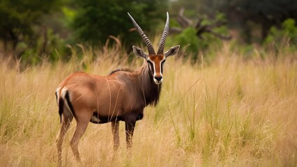 Graceful Antelope Standing in Sunlit Grassland at Sunrise