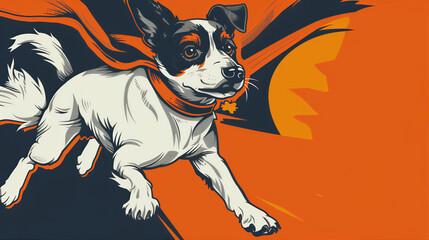 Fototapeta premium Superhero dog silhouette with red cape flying isolated 