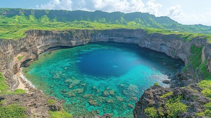 Coastal Lagoon, Volcanic Crater, Ocean Views, Sunny Day
