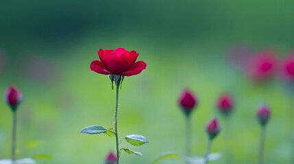 Obraz premium Stunning Single Red Rose Blooming in Garden