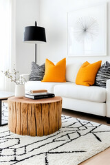 Modern living room, wooden coffee table