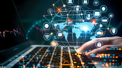 Global Network Connections Digital World Laptop Technology