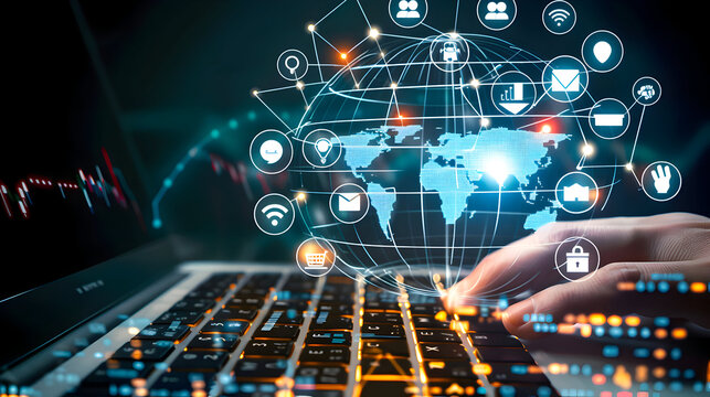 Global Network Connections Digital World Laptop Technology