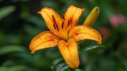 Fototapeta premium Vibrant orange lily blooming in garden nature photography close-up view fresh environment