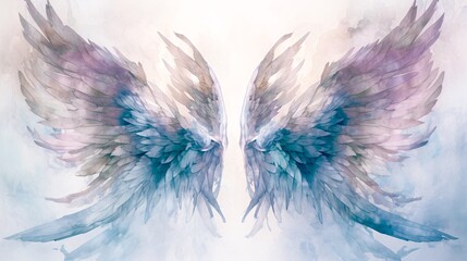 Misty Gray Angel Wings: Ethereal Feathered Artwork with Subtle Blue Accents