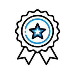 Blue and white ribbon award with star icon