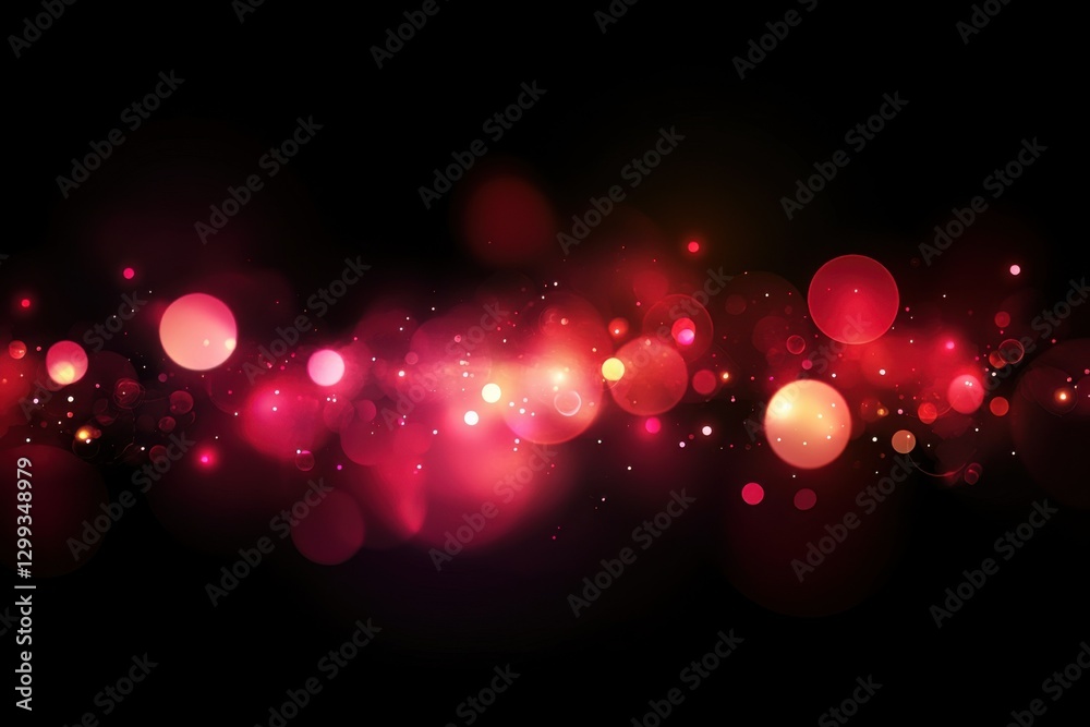 Poster Red glowing bokeh lights background vector illustration. Abstract glowing light effect with defocused red and pink dots on a black background.