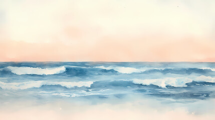 Obraz premium A soft, peach-colored watercolor background with a dreamy, hazy feel. the light washes of color evoke a sense of calm and serenity. Tranquility - Ocean. Illustration