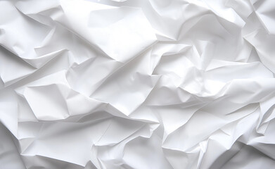 Obraz premium A close-up of wrinkled white paper texture with intricate folds and creases creating a dynamic abstract pattern.