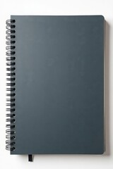 Dark spiral notebook, empty pages, pristine white backdrop, object, journal, mockup
