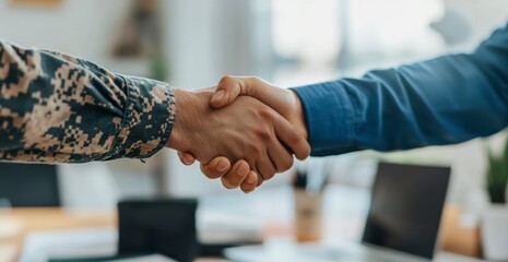 Handshake Between Soldier and Civilian Representing Agreement