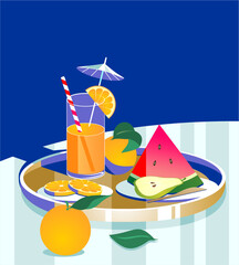 Fruit AND juice on the table