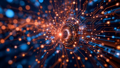 Obraz premium Abstract Digital Network: Futuristic Data Flow Visualization