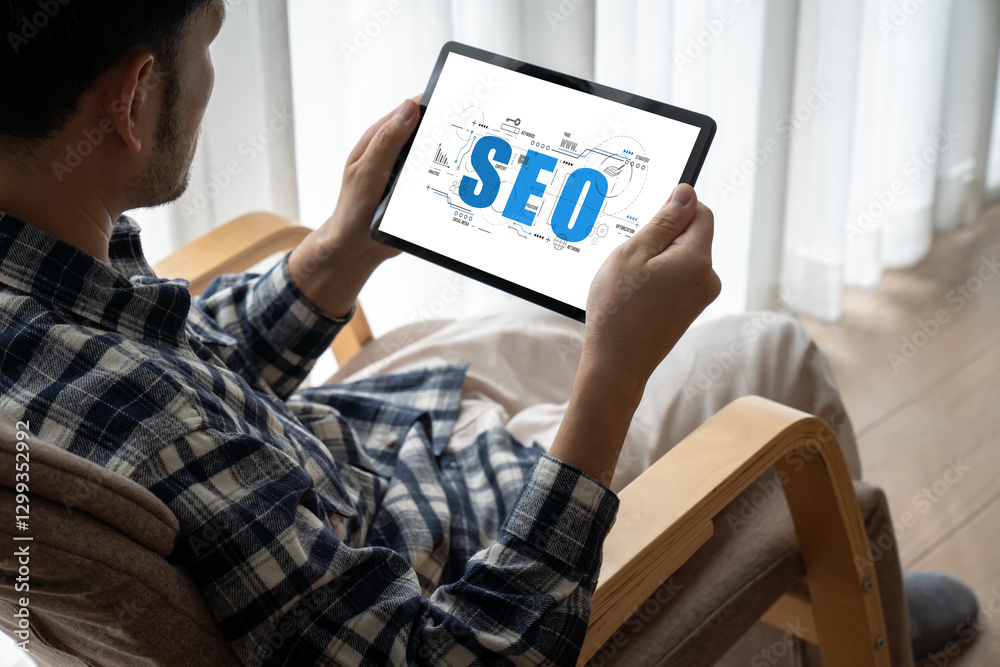 Wall mural seo search engine optimization for modish e-commerce and online retail business showing on computer 