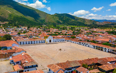 Aerial View of Villa de Leyva, Boyacá Colombia: Charming Colonial Architecture and Scenic Landscape