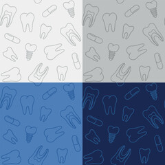 vector seamless pattern dental dentist oral hygiene, teeth, toothbrush and toothpaste, braces and dental implants, background for dental clinics and corporate identity