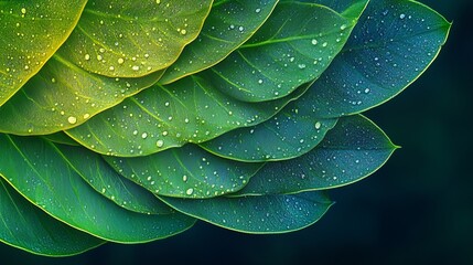 Obraz premium Nature's lush green leaves displaying raindrops close-up vibrant environment botanical concept