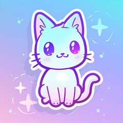 Adorable Kawaii Cat with Sparkling Eyes on a Pastel Gradient Background