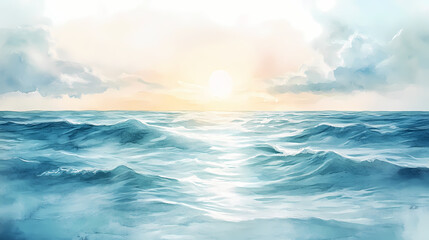 Obraz premium Serene watercolor tranquility - surrender to peaceful ambiance with soft tones and smooth gradients. Tranquility - Ocean. Illustration