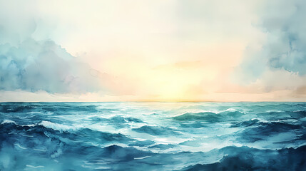 Obraz premium Serene watercolor tranquility - surrender to peaceful ambiance with soft tones and smooth gradients. Tranquility - Ocean. Illustration