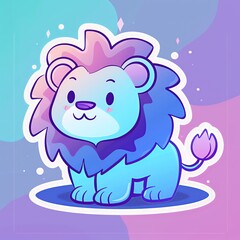 Obraz premium Adorable Chibi Lion with Pastel Gradient Mane – Cute Cartoon Animal Illustration