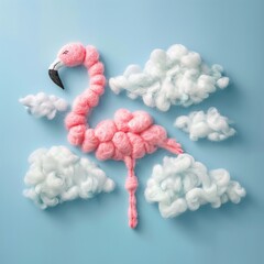 Fototapeta premium Ethereal Flamingo in the Clouds – Surreal Cotton Art Illustration