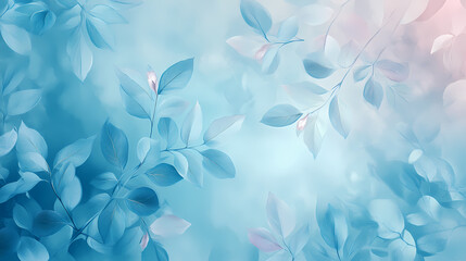 This abstract floral background features delicate leaf patterns and soft pastel colors, creating a sense of tranquility and elegance. Tranquility - Ocean. Illustration