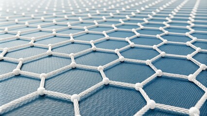Hexagonal Network Structure 3D Render of Interconnected Nodes, Abstract Concept, Blue Background. Nanotechnology, Graphene Nanotechnology, Graphene