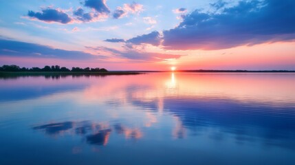 Obraz premium Serene Sunset over Calm Lake