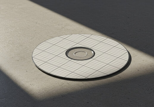 Cd DVD on Concrete Floor and Sunlight Mockup