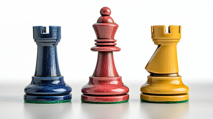 Colorful Chess Pieces on White Background
