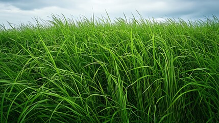 Obraz premium Swaying green grass fields rural area nature photography overcast sky wide angle serenity and growth