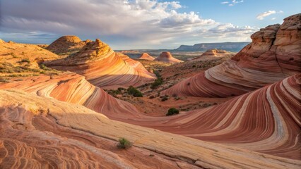 Naklejka premium Arizona Wave Rock Formation Sunset Landscape Photography, sandstone, desert Arizona, sandstone formations