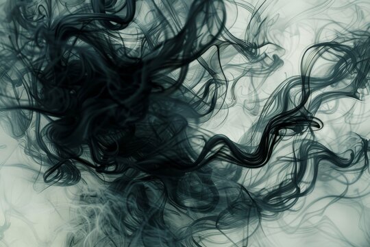 Abstract image of black ink tendrils swirling in water, Wispy tendrils swirling together