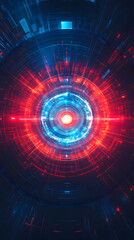 Obraz premium An abstract logo of red and blue light waves colliding in the center with futuristic elements and background 