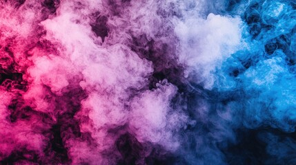 Fototapeta premium Pink, blue, and white smoke swirls on black background; abstract art, design