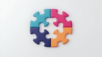 Obraz premium Colorful Puzzle Pieces Arranged in Circular Pattern on White Background