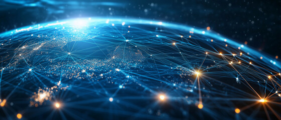 Obraz premium Flowing data lines forming a global outsourcing network