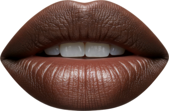 human mouth, lips and teeth, face part, brown black skin and anatomy, isolated transparent png	
