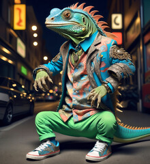 Antropomorfismo, lagarto, iguana, retrato, arte, hombre iguana elegante, fantasia