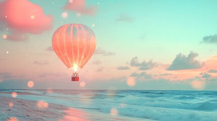 Obraz premium Abstract seascape featuring a floating whimsical hot air balloon high resolution picture