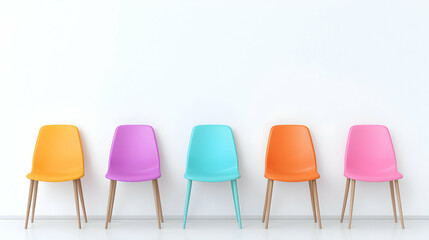 Colorful Chairs in a Minimalist Modern Interior with White Wall
