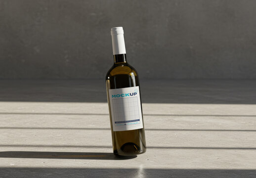 Elegant Mockup of Label Wine Bottle on Concrete Floor