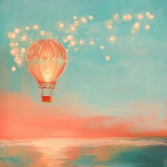 Obraz premium Serene abstract seascape with whimsical hot air balloon above high resolution picture