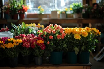 Vibrant Floral Display at a Rustic Market