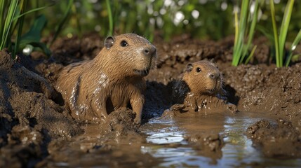 Capybara adventure in nature animals wet environment