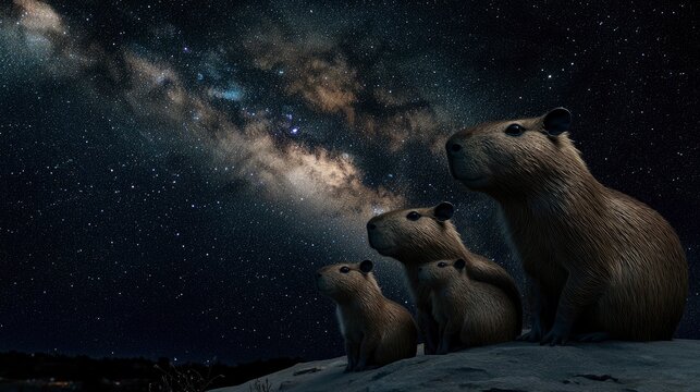 Capybara stargazing nature night sky animal group