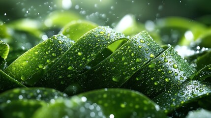 Dewy green leaves, vibrant, nature, background
