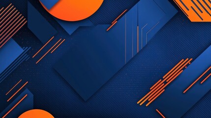 Abstract geometric shapes in navy and orange.