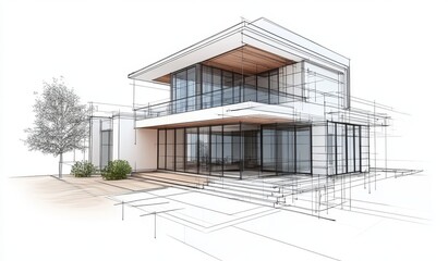 Illustration of a modern apartment complex with a view from the street